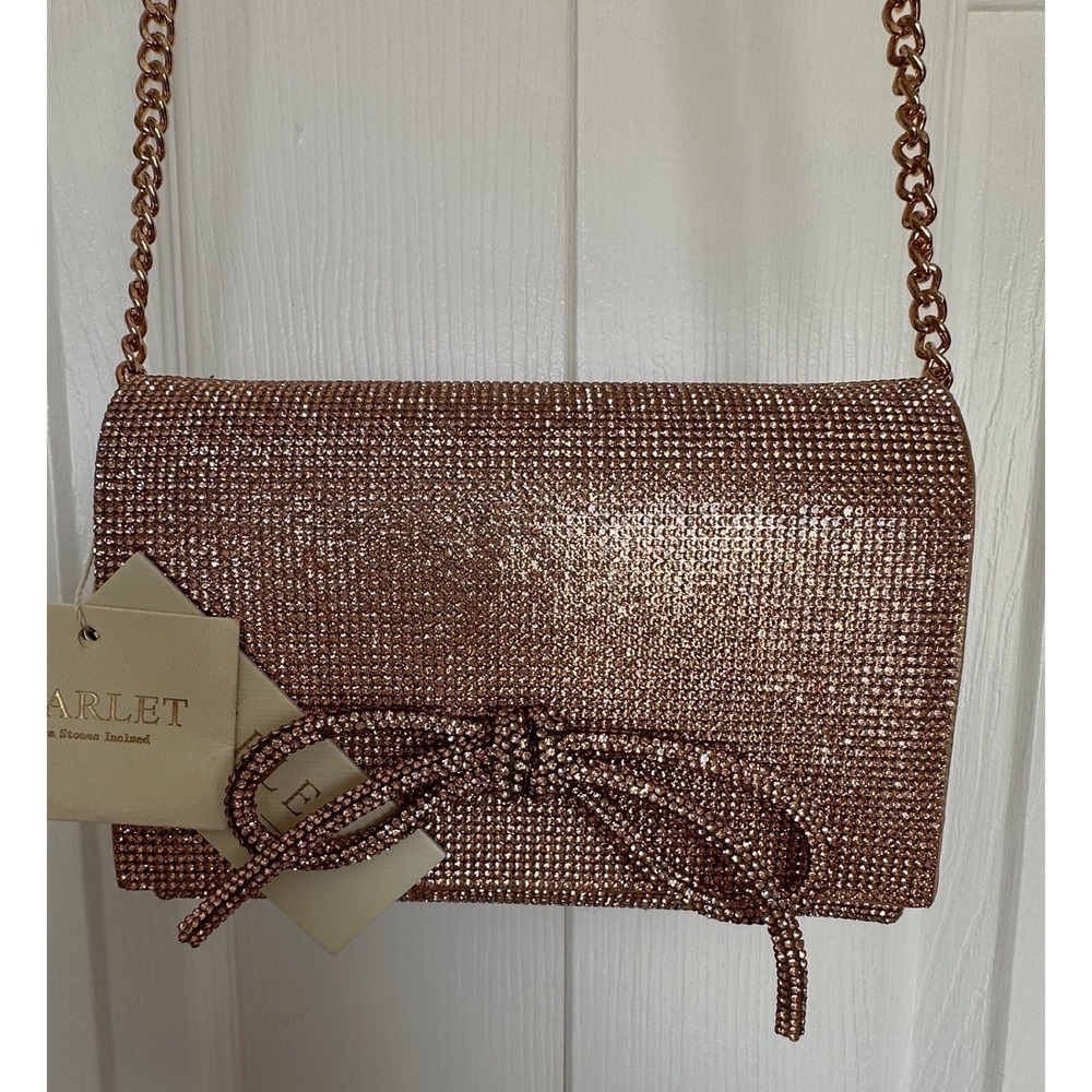 Starlet Hollywood Champagne Rhinestone Bow Crossbody Bag BGR-6189 Francesca NEW